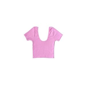 Women's PacSun 'Cares' Pink Ribbed Short Sleeve Crop Top-Size Medium